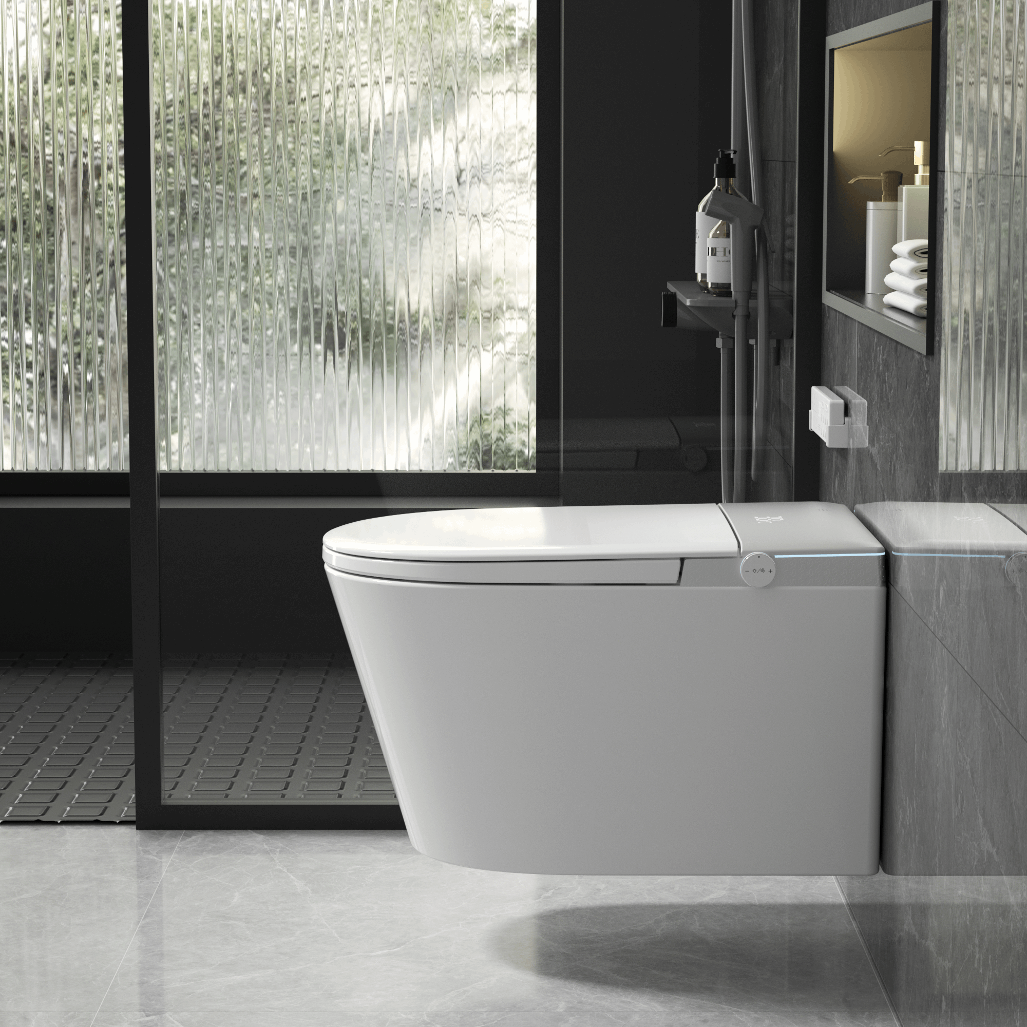 Modern Japanese Wall-Mounted Smart Toilet with Heated Seat, Remote Control, and Advanced Hygiene Features