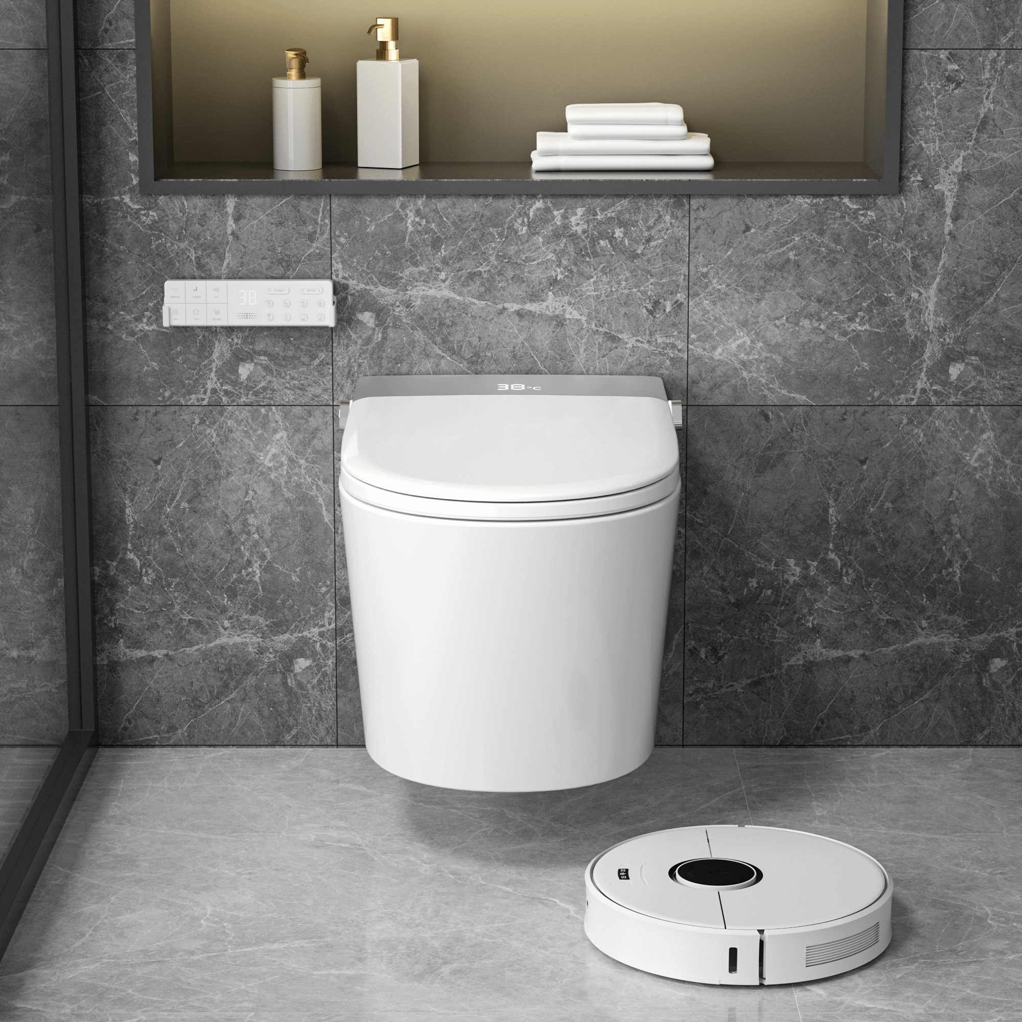 Modern Japanese Wall-Mounted Smart Toilet with Heated Seat, Remote Control, and Advanced Hygiene Features