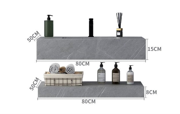 Modern Floating Rock Slate Countertop Wash Basin – Marble Effect Ceramic Sink with Optional Matching Base Panel or Cabinet | 800 x 500mm | 3 Colors