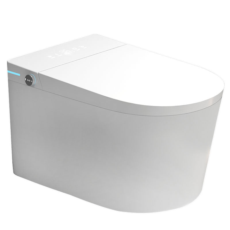 The Refurne Japanese Wall Hung Smart Bidet Toilet Frame Set features a sleek white design, concealed water tank, heated seat, touchless operation, remote control, instant heating, P-Trap, and UV sterilization.