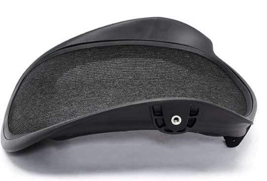 The Refurne Herman Miller Aeron Classic Seat Pan with Graphite Mesh, Size C, features a black ergonomic mesh back, curved design, plastic frame, and central adjustable knob—perfect as a replacement seat—shown on a white surface.