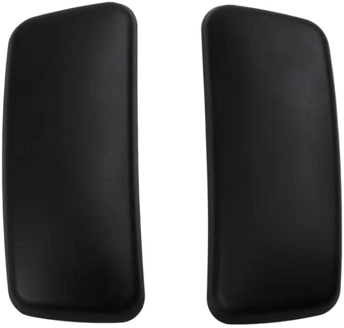 A pair of black Refurne Haworth Zody Chair Replacement Arm Pads are displayed vertically side by side against a white background—perfect for upgrading your chair armrests.