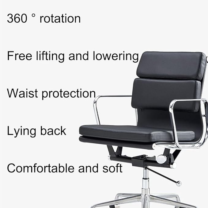Vitra Eames Style EA217 Soft Pad Office Chair Low-Back – Black Italian Leather - Brand New