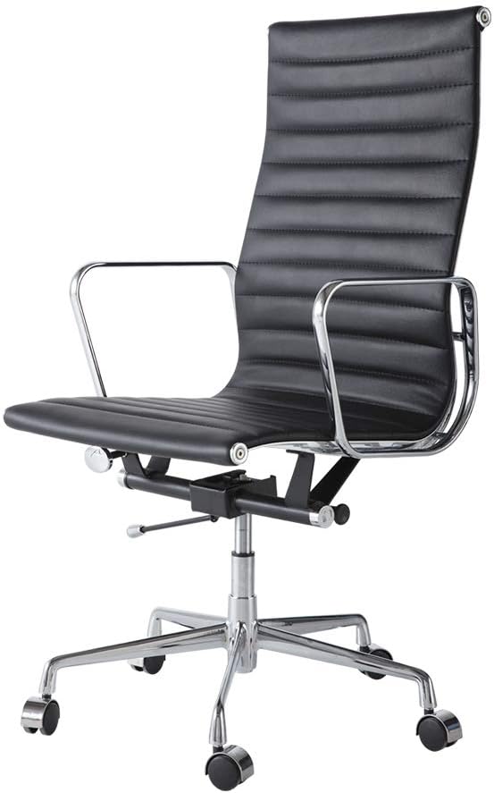 Eames EA119 Style Thin Pad Office Chair High-Back – Black Italian Leather - Brand New