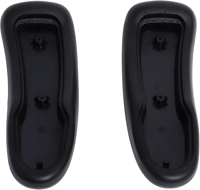 Refurne Herman Miller Aeron Armpads – Black Vinyl (Sizes A, B & C), shown side by side with screw holes, serve as ergonomic replacements for office or desk chairs.