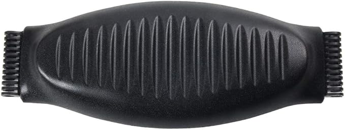 The Refurne Lumbar Support Height Adjustable for Herman Miller Aeron Chair A, B, C is a black, oval-shaped rubber accessory with ribbed texture and small bristles on each end, designed for ergonomic lumbar support.