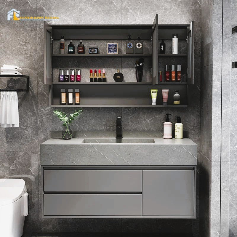 Modern Floating Rock Slate Countertop Wash Basin – Marble Effect Ceramic Sink with Optional Matching Base Panel or Cabinet | 800 x 500mm | 3 Colors