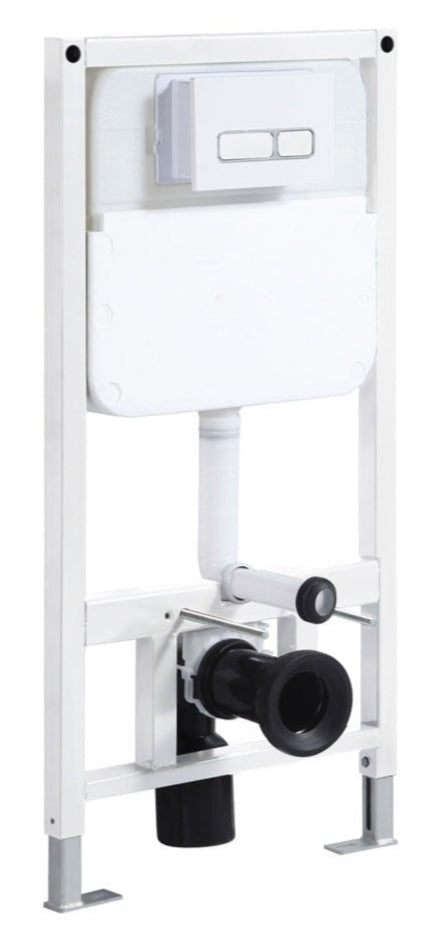 The Refurne Japanese Wall Hung Smart Bidet Toilet Frame Set includes a concealed water tank, dual flush, adjustable metal legs, black waste outlet, and suits wall-hung toilets. Features heated seat, remote control, touchless flush, UV sterilization, and instant heating.