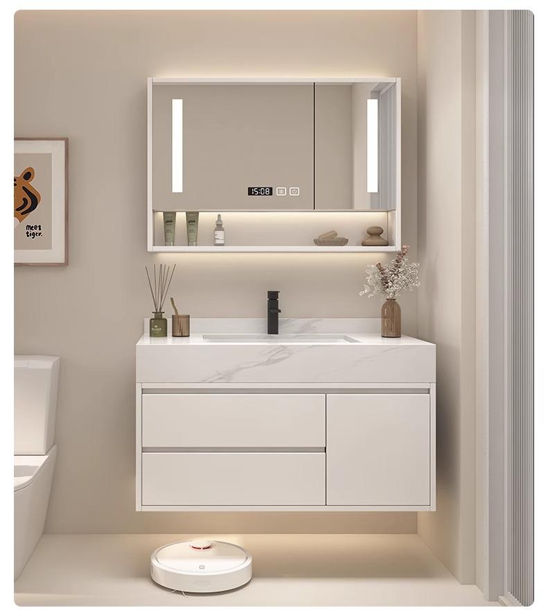 Modern Floating Rock Slate Countertop Wash Basin – Marble Effect Ceramic Sink with Optional Matching Base Panel or Cabinet | 800 x 500mm | 3 Colors