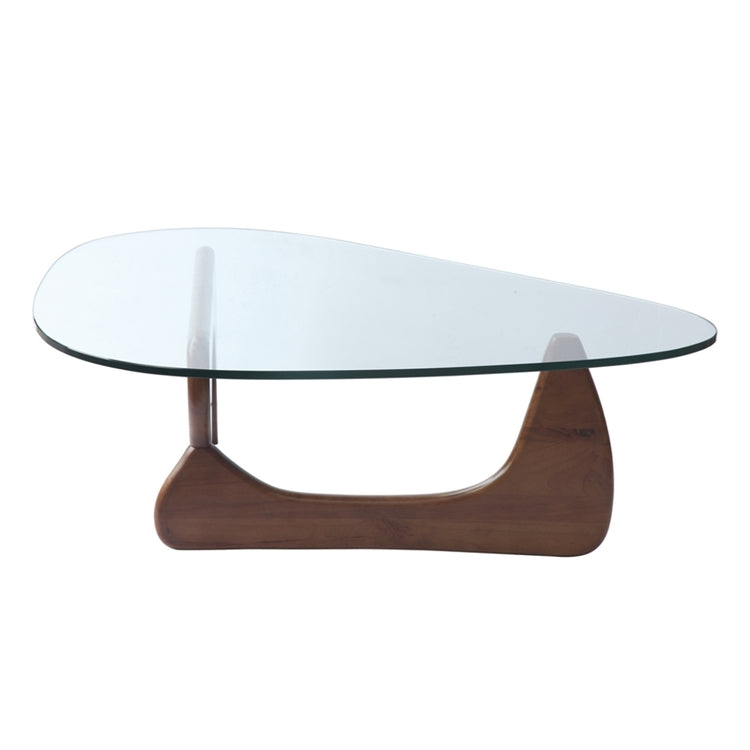 Noguchi-Style Sculptural Coffee Table – 19mm Tempered Glass Top, Solid Walnut-Finish Wood Base (Brand New)