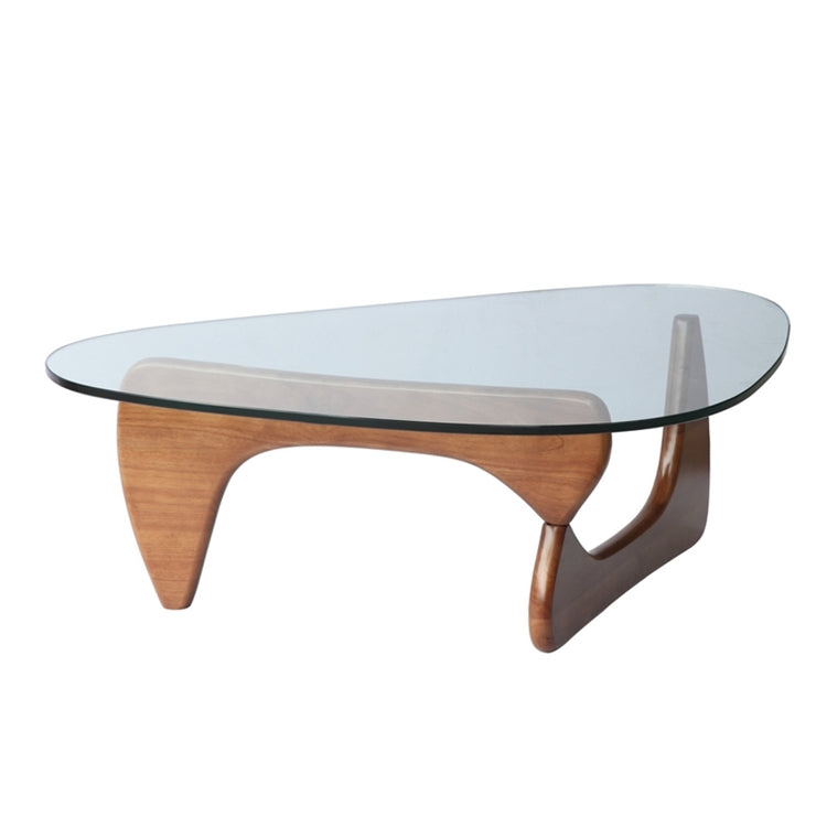 Noguchi-Style Sculptural Coffee Table – 19mm Tempered Glass Top, Solid Walnut-Finish Wood Base (Brand New)