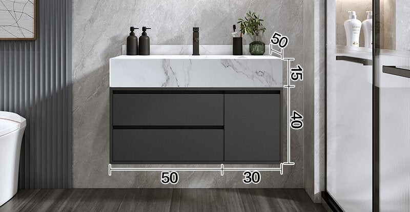 Modern Floating Rock Slate Countertop Wash Basin – Marble Effect Ceramic Sink with Optional Matching Base Panel or Cabinet | 800 x 500mm | 3 Colors