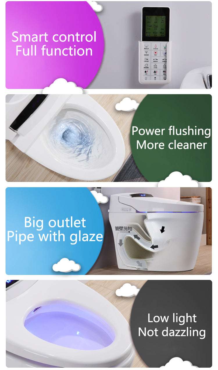 Japanese Ceramic Intelligent Smart Toilet – P-Trap, Remote Control, Heated Seat, Automatic Bidet, Instant Water Heating, LED Night Light, Modern Design, White