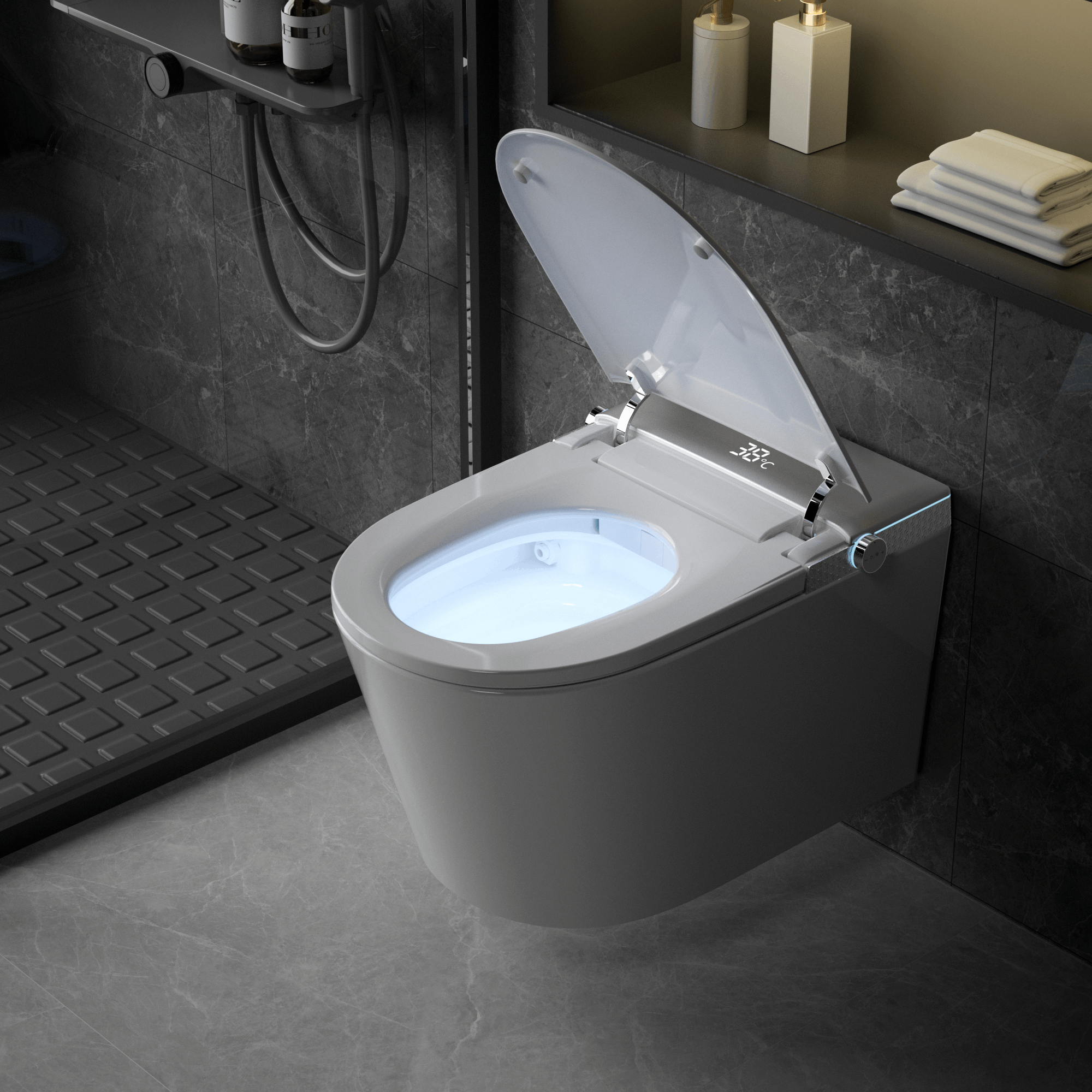 Modern Japanese Wall-Mounted Smart Toilet with Heated Seat, Remote Control, and Advanced Hygiene Features