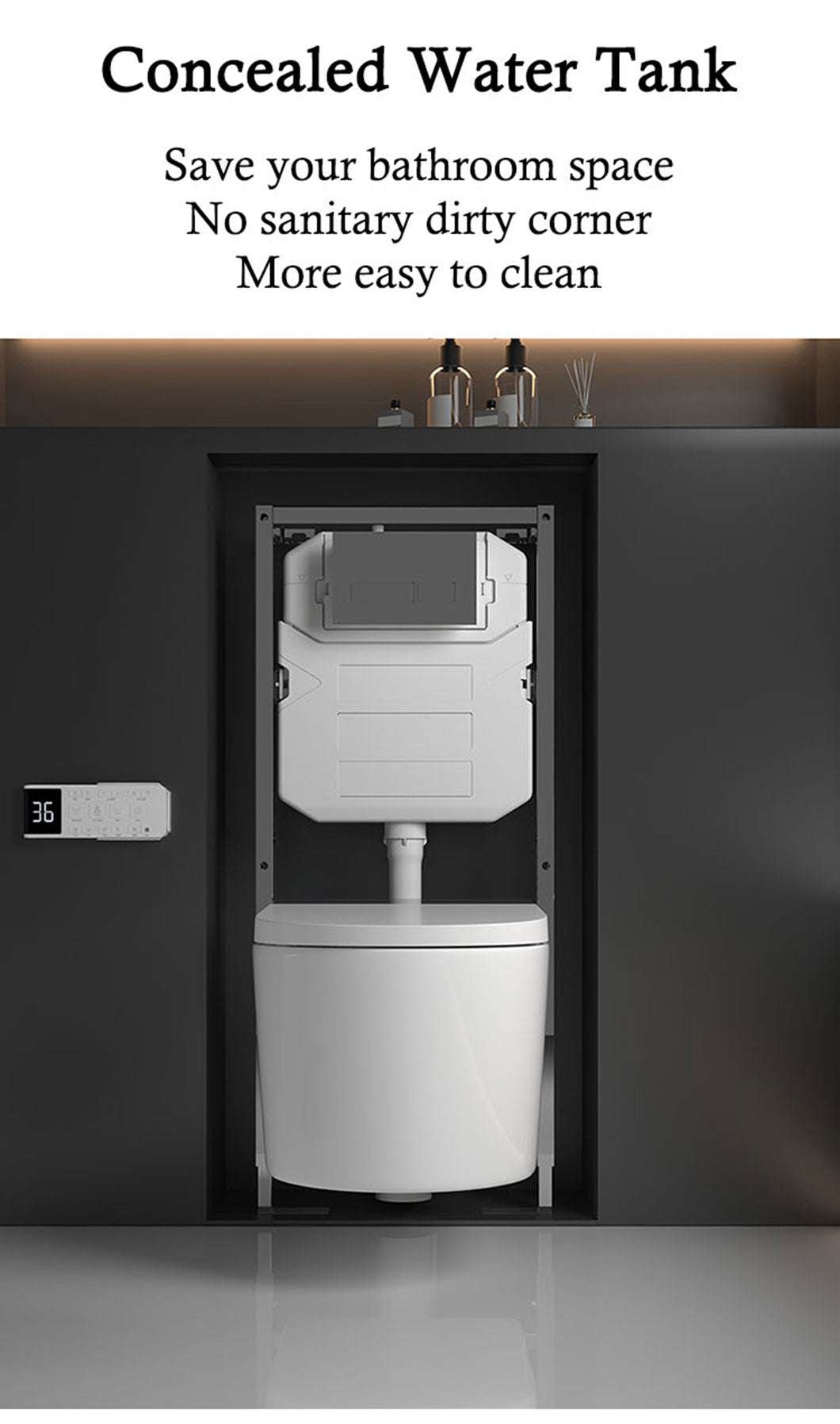 Japanese Wall Hung Smart Bidet Toilet Frame Set with Concealed Water Tank, Heated Seat, Remote Control, Touchless, P-Trap, UV Sterilization, Instant Heating