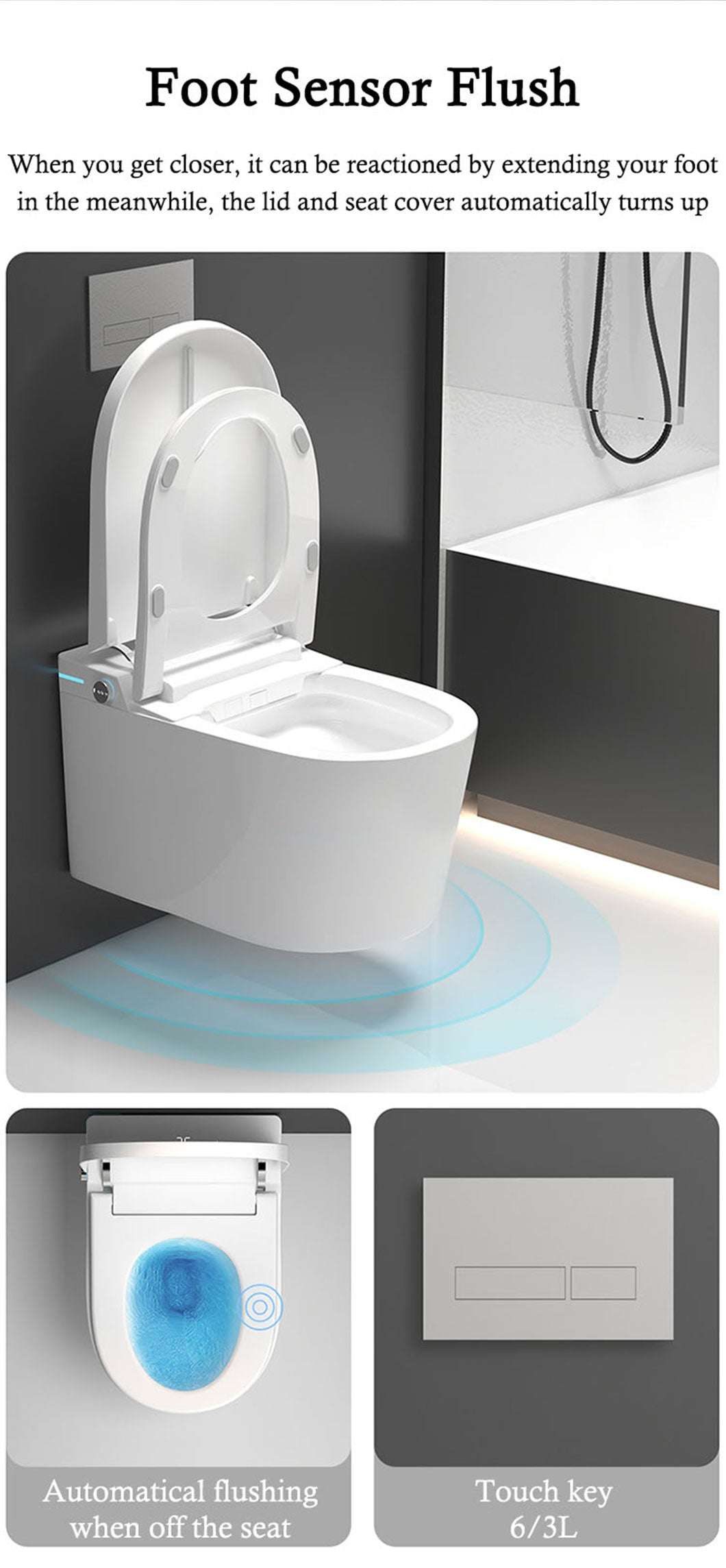 Japanese Wall Hung Smart Bidet Toilet Frame Set with Concealed Water Tank, Heated Seat, Remote Control, Touchless, P-Trap, UV Sterilization, Instant Heating