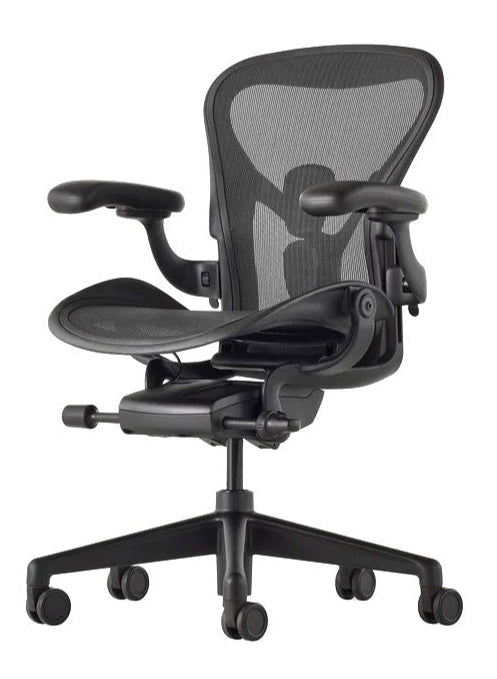 Upgrade your office chair with Refurne Herman Miller Aeron Remastered Replacement Armpads—ergonomic, cushioned, and compatible with chairs featuring a black mesh backrest and wheeled base.