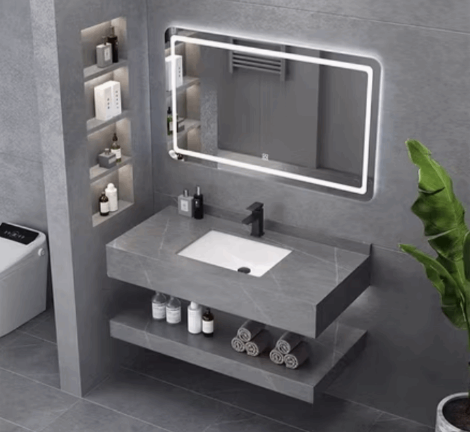 Modern Floating Rock Slate Countertop Wash Basin – Marble Effect Ceramic Sink with Optional Matching Under-Sink Rock Slab | 800 x 500mm | 3 Colors
