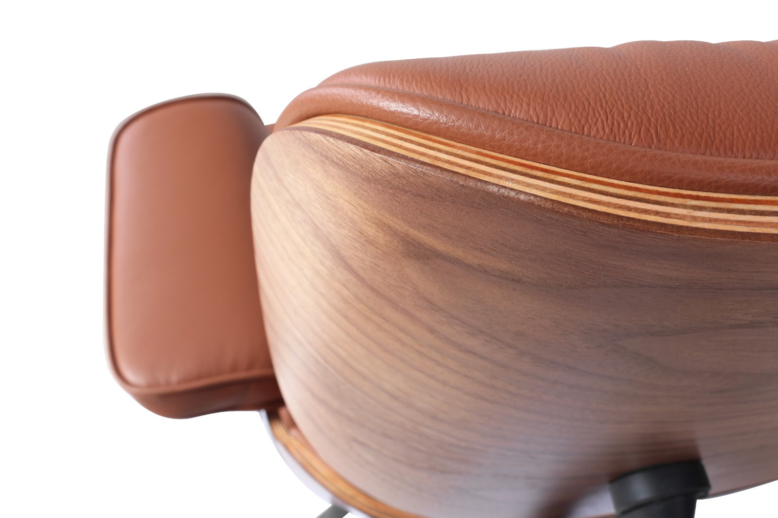 Eames Style Lounge Chair & Ottoman – Tan Italian Leather with Walnut Wood Finish