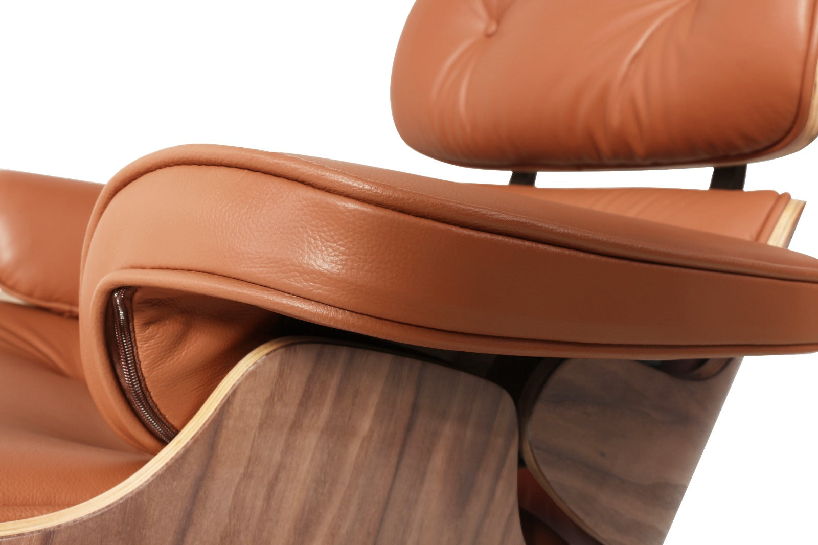 Eames Style Lounge Chair & Ottoman – Tan Italian Leather with Walnut Wood Finish