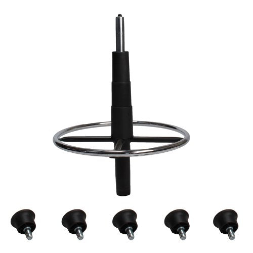 Refurne Stool Conversion Kit for Herman Miller Aeron Chairs includes a chrome footrest ring and five black caster wheels; perfect for upgrading your chair to a drafting stool or as a standing desk accessory.