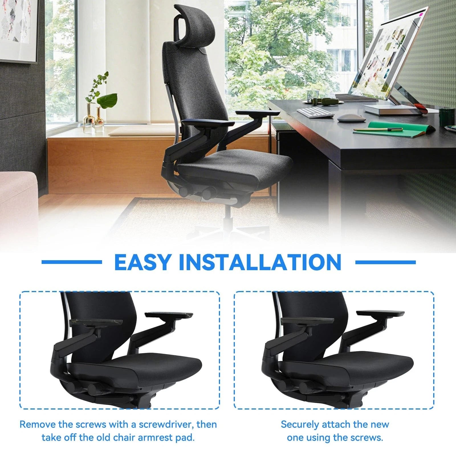 Steelcase Gesture Replacement Arm Pads – Premium Black Pair