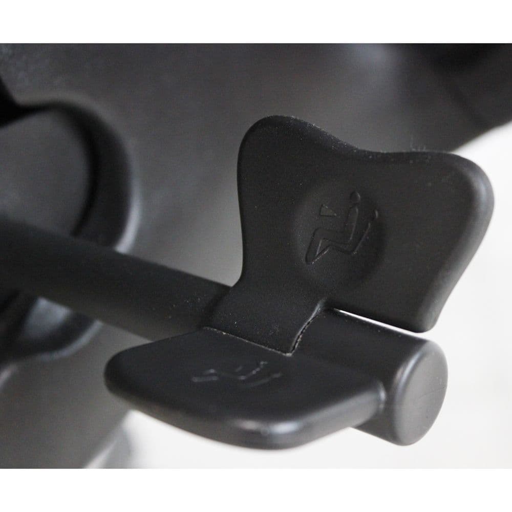 Close-up of the Genuine OEM Forward & Rear Tilt Limiter for Herman Miller Mirra 1 Chair by Refurne, showing a black plastic lever with seat adjustment icons and paddle-like extensions.