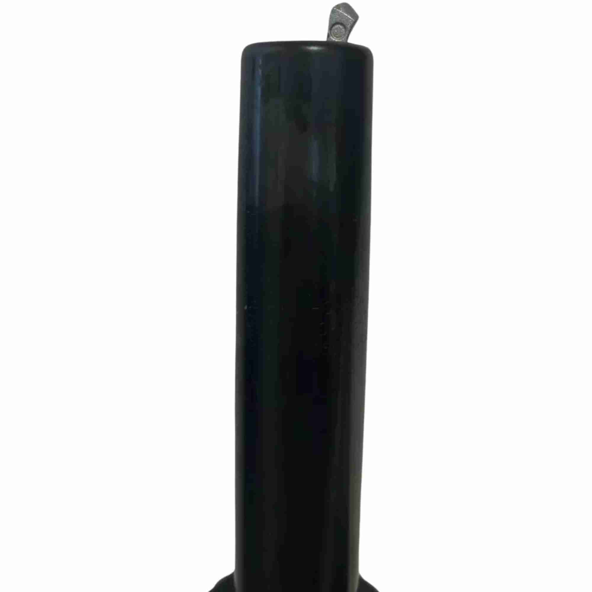 The Refurne Side-Activated Gas Lift Cylinder for Steelcase Leap Chair V2 is a tall, black cylinder with a small metal lever on top, designed for smooth height adjustment, shown upright against a plain white background.