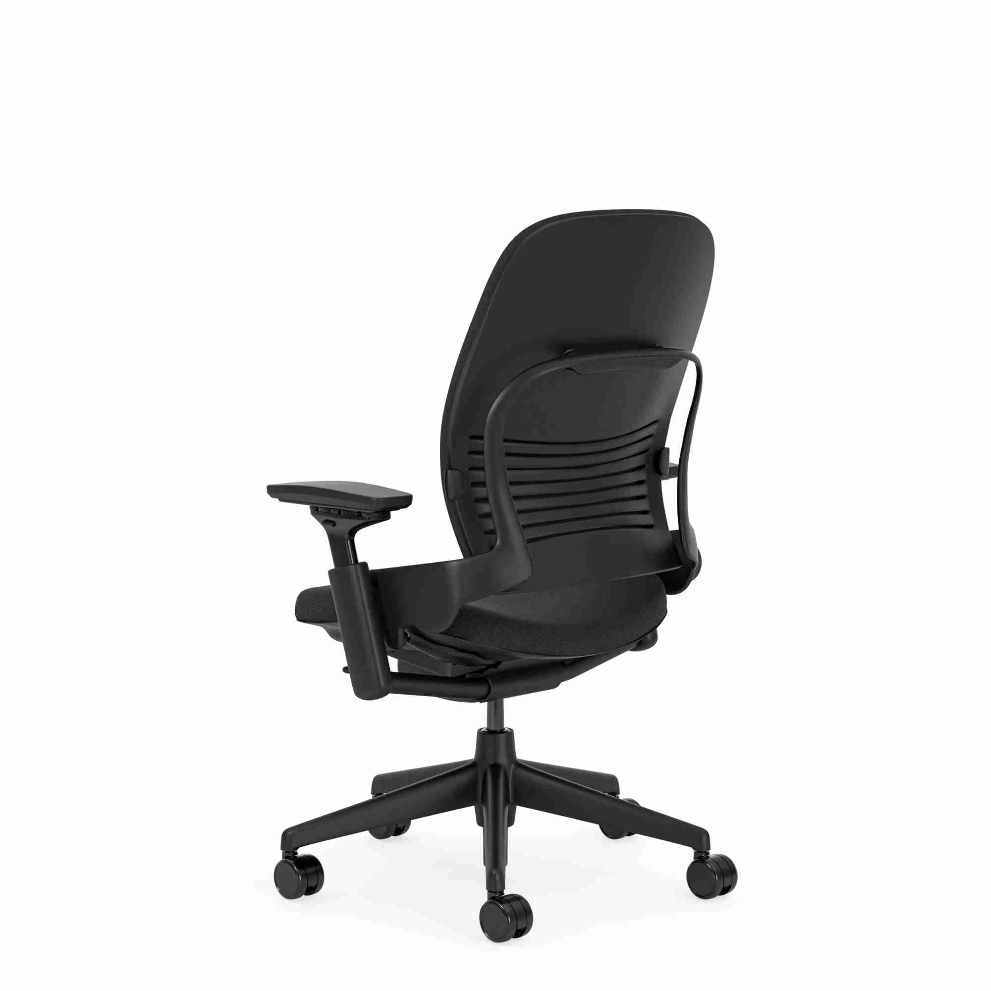 The Refurne Side-Activated Gas Lift Cylinder for Steelcase Leap Chair V2 is shown from a rear three-quarter angle on a white background, highlighting its ergonomic design and smooth chair height adjustment feature.