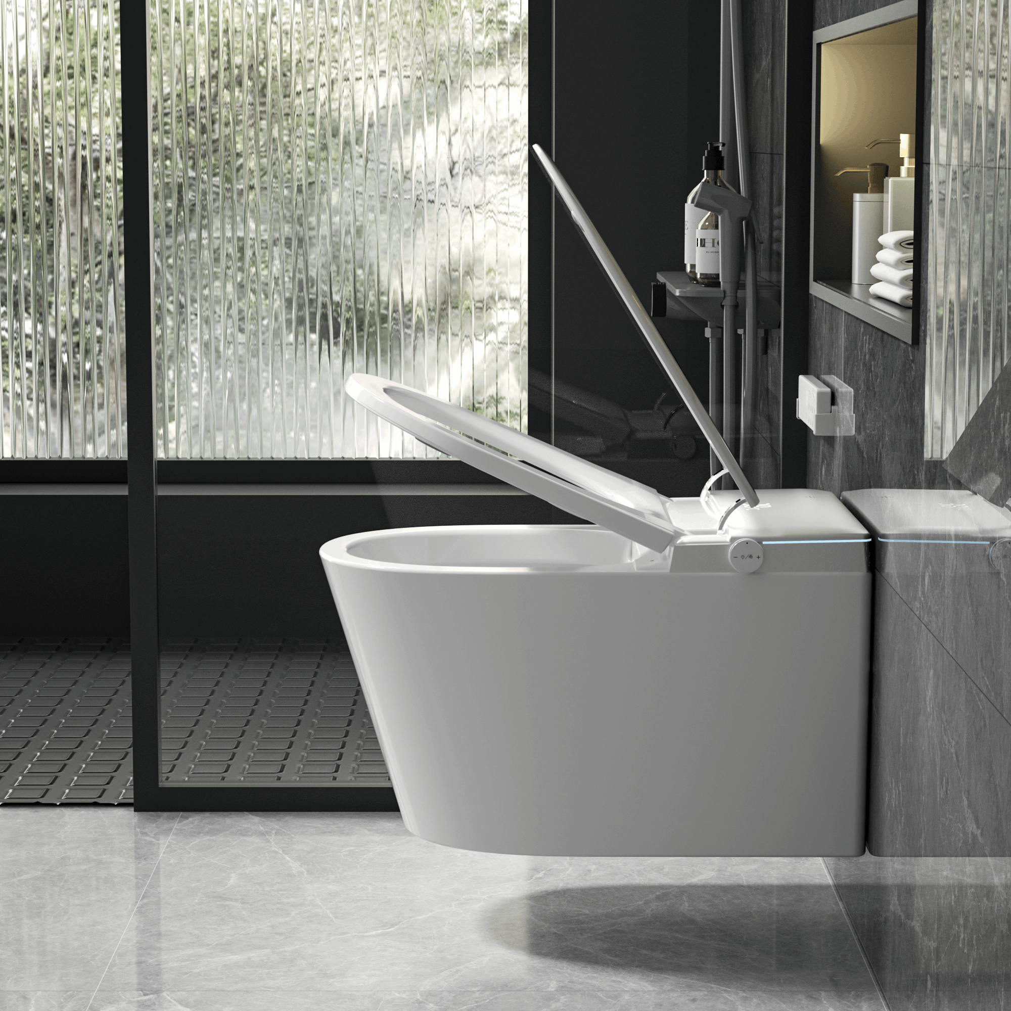 Modern Japanese Wall-Mounted Smart Toilet with Heated Seat, Remote Control, and Advanced Hygiene Features