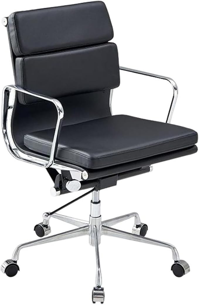 Vitra Eames Style EA208 Soft Pad Office Chair Low-Back – Black Italian Leather - Brand New