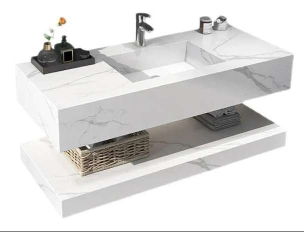 Modern Floating Rock Slate Countertop Wash Basin – Marble Effect Ceramic Sink with Optional Matching Under-Sink Rock Slab | 800 x 500mm | 3 Colors