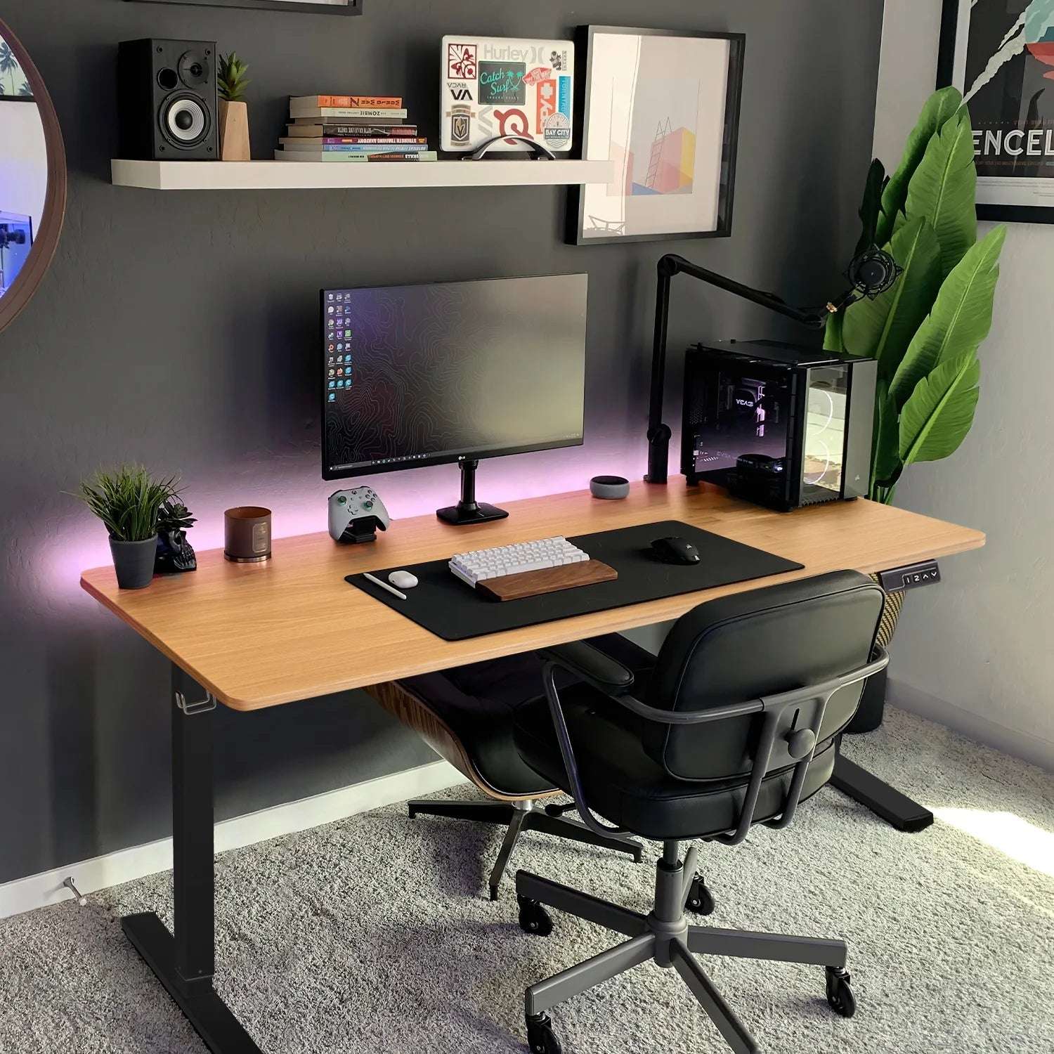 Electric Height Adjustable Stand-Up Desk – Beige Tabletop with Black Frame