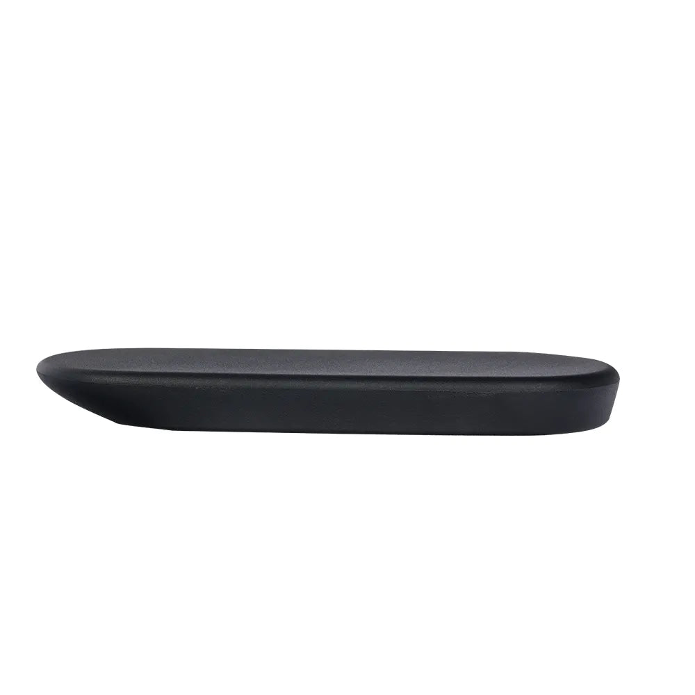 A black, oval-shaped pair of Refurne Herman Miller Sayl 2 - 4D Armpads, shown on a white background—perfect replacements for upgrading your chair sustainably.