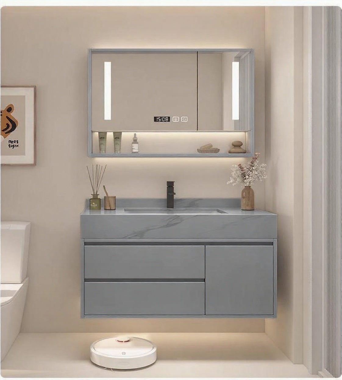 Modern Floating Rock Slate Countertop Wash Basin – Marble Effect Ceramic Sink with Optional Matching Base Panel or Cabinet | 800 x 500mm | 3 Colors