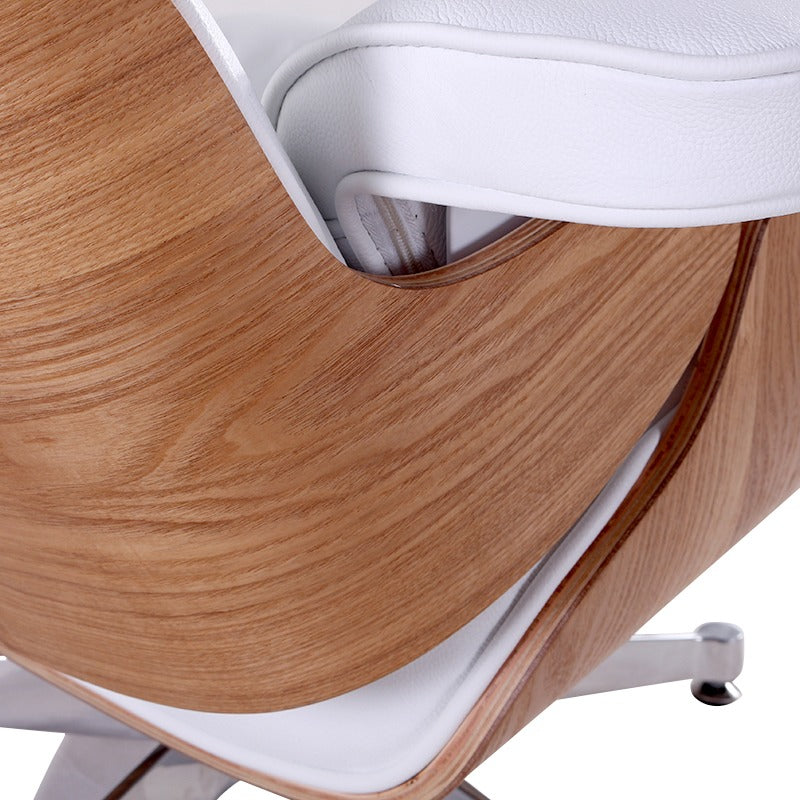 Eames Style Lounge Chair & Ottoman – White Italian Leather with Ash Wood Finish (NEW)