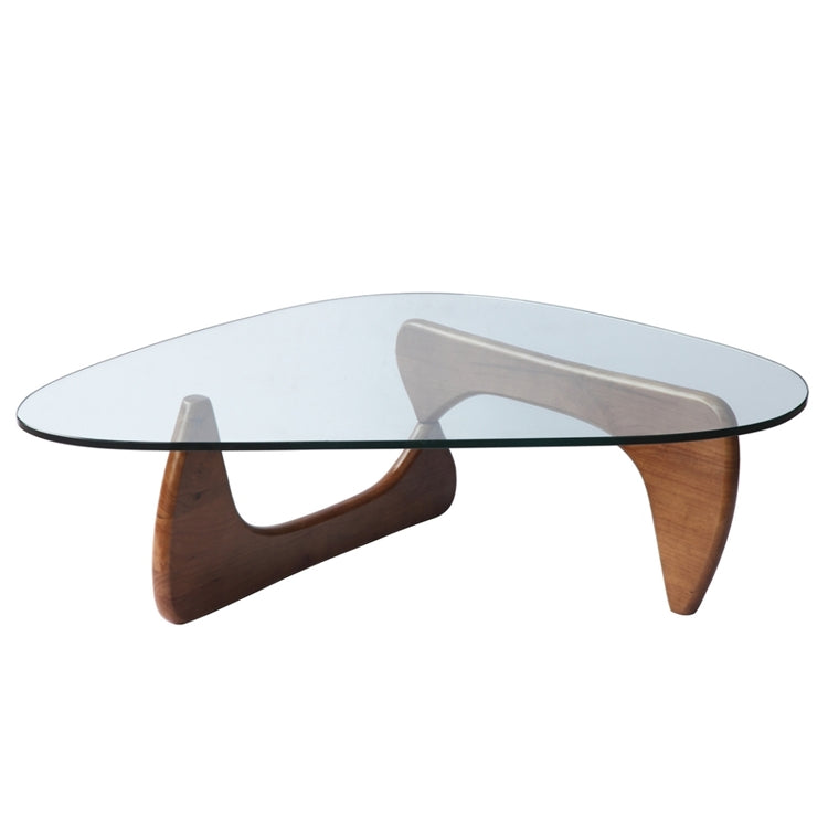 Noguchi-Style Sculptural Coffee Table – 19mm Tempered Glass Top, Solid Walnut-Finish Wood Base (Brand New)