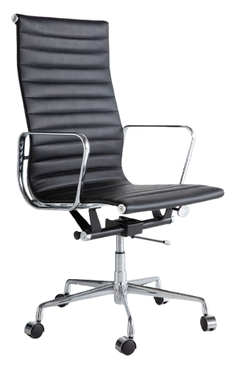 Eames EA119 Style Thin Pad Office Chair High-Back – Black Italian Leather - Brand New