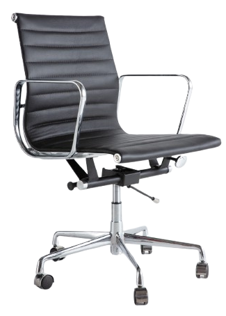 EA117 Style Thin Pad Office Chair Med-Back – Black Italian Leather - Brand New