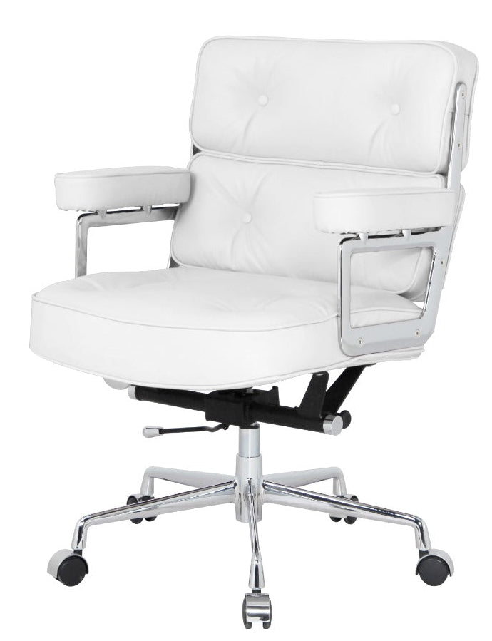 Eames ES104 Style Lobby Chair – Genuine Italian Leather, Chrome Base, White