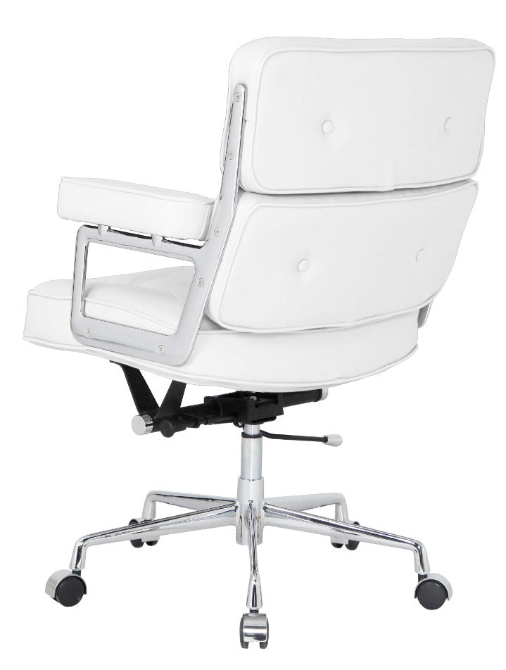 Eames ES104 Style Lobby Chair – Genuine Italian Leather, Chrome Base, White