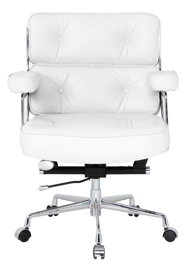 Eames ES104 Style Lobby Chair – Genuine Italian Leather, Chrome Base, White