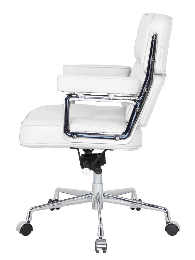 Eames ES104 Style Lobby Chair – Genuine Italian Leather, Chrome Base, White