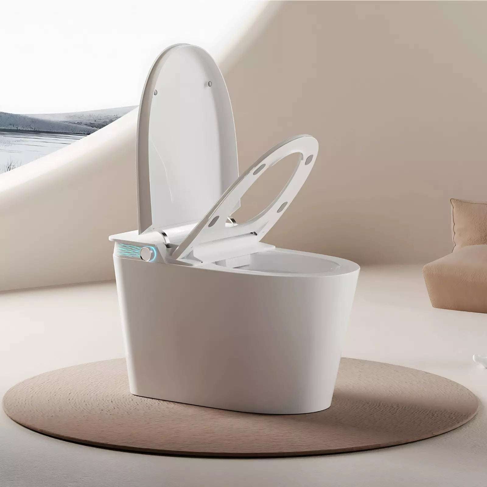 Ceramic Smart Modern Toilet & Bidet – Japanese Remote Controlled, Heated Seat, Touchless, P-Trap, Siphonic Jet Flush, Night Light, Instant Heating