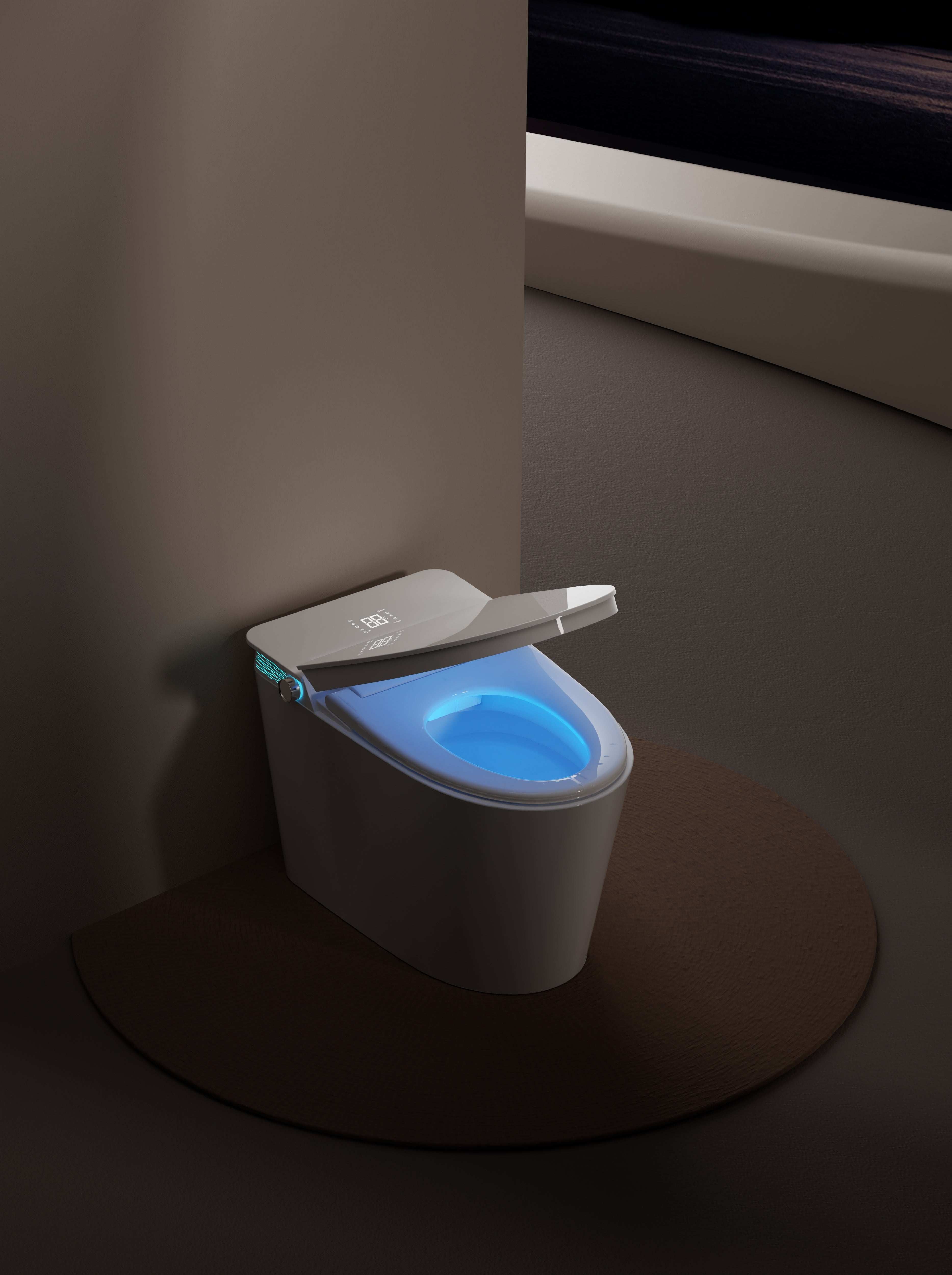 Ceramic Smart Modern Toilet & Bidet – Japanese Remote Controlled, Heated Seat, Touchless, P-Trap, Siphonic Jet Flush, Night Light, Instant Heating