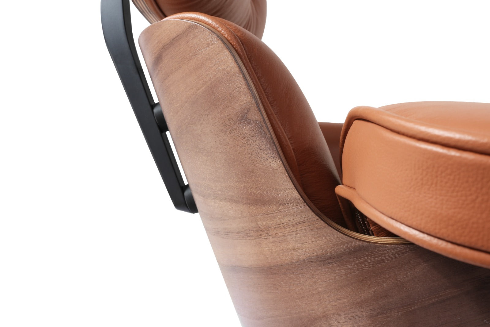 Eames Style Lounge Chair & Ottoman – Tan Italian Leather with Walnut Wood Finish