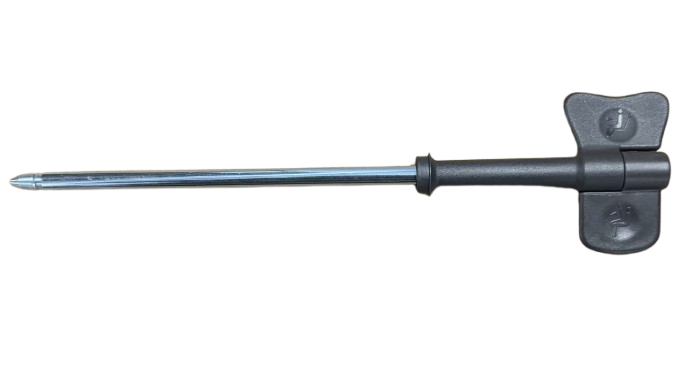 The Refurne Genuine OEM Forward & Rear Tilt Limiter for Herman Miller Mirra 1 Chair features a metal rod with a rounded tip, black plastic handle with two wing-like grips, and embossed arrows on each wing.