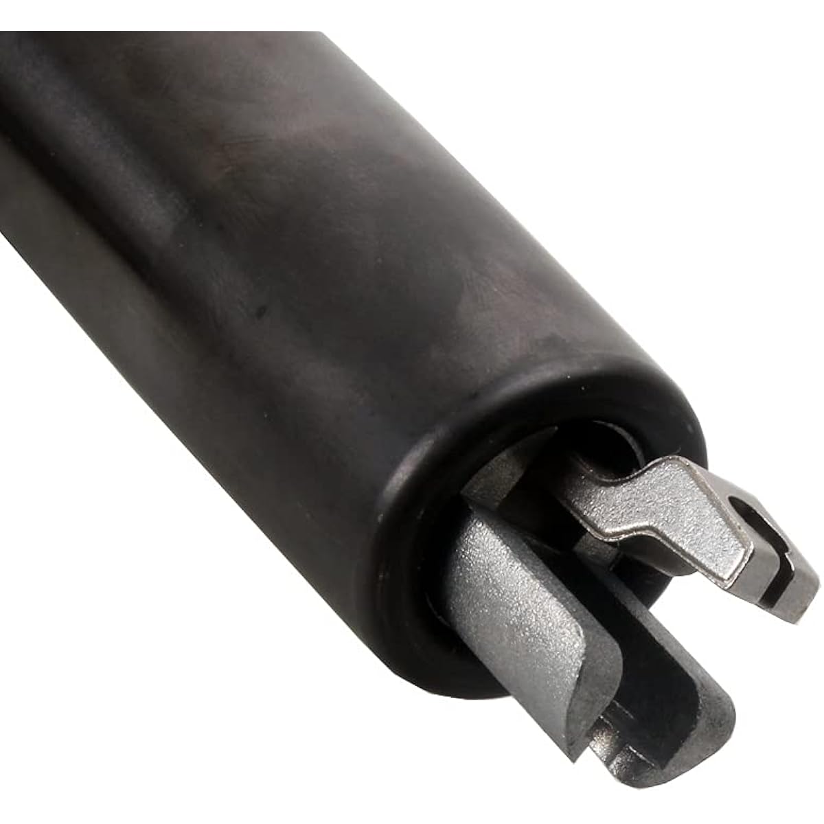 Close-up of the Refurne Gas Lift Cylinder for Herman Miller Mirra 1 & other office chairs—cable side activated, black, with two metal prongs for gripping or manipulating objects; ideal as a replacement part.