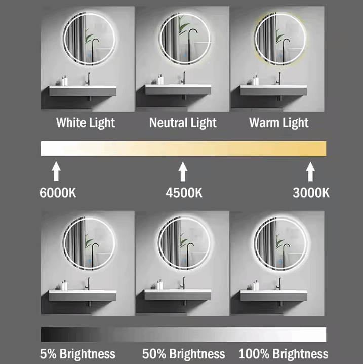 Smart LED Bathroom Mirror – Round | Defogging | Adjustable Lighting | Frameless